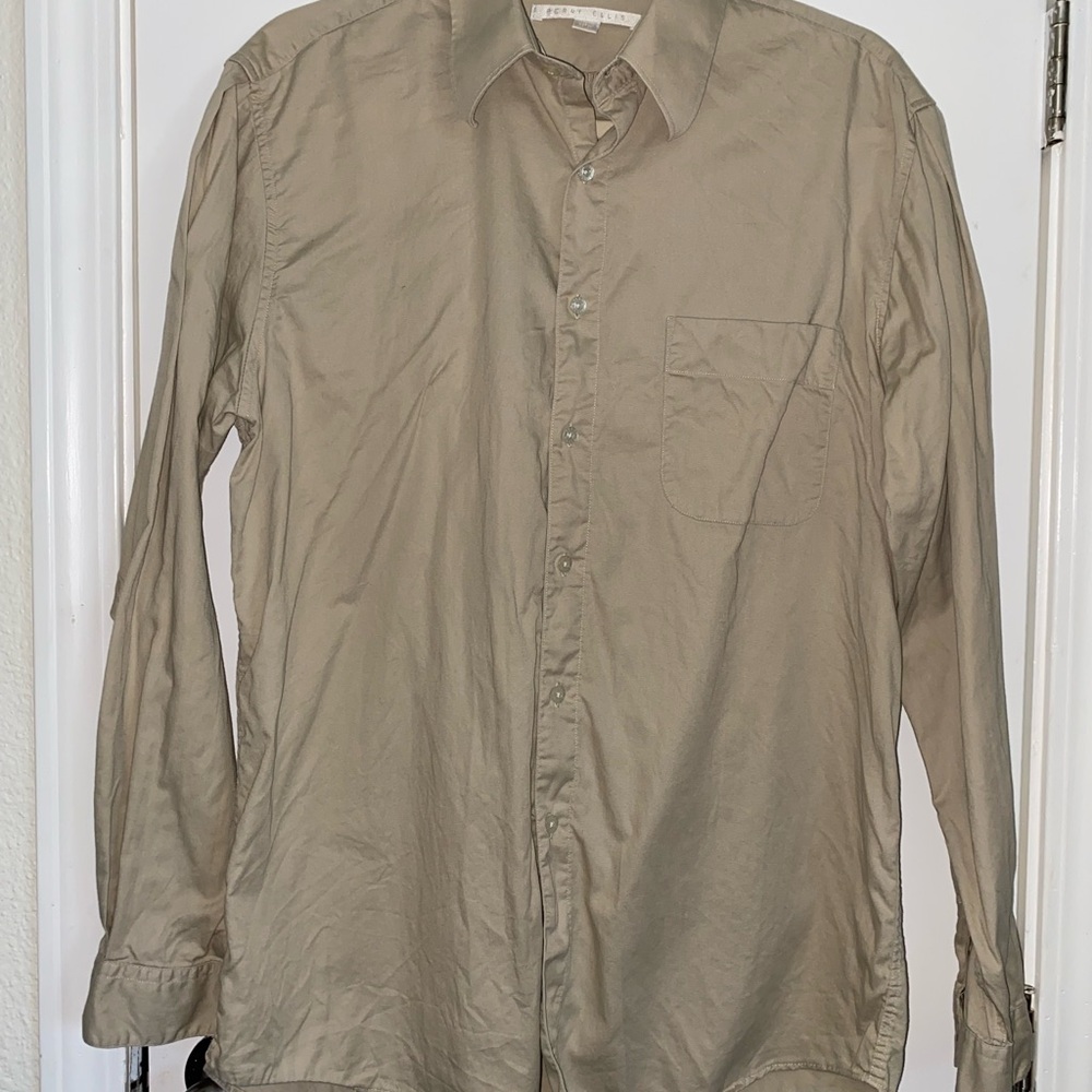 Perry Ellis Tan Casual Button Down Shirt Lightweight Cotton